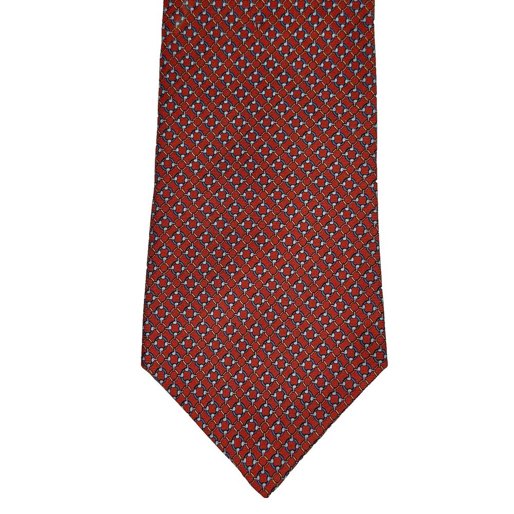 BROOKS BROTHERS Makers Men's Silk Tie Red w/Blue Yellow Geometric Design 60" x4"
